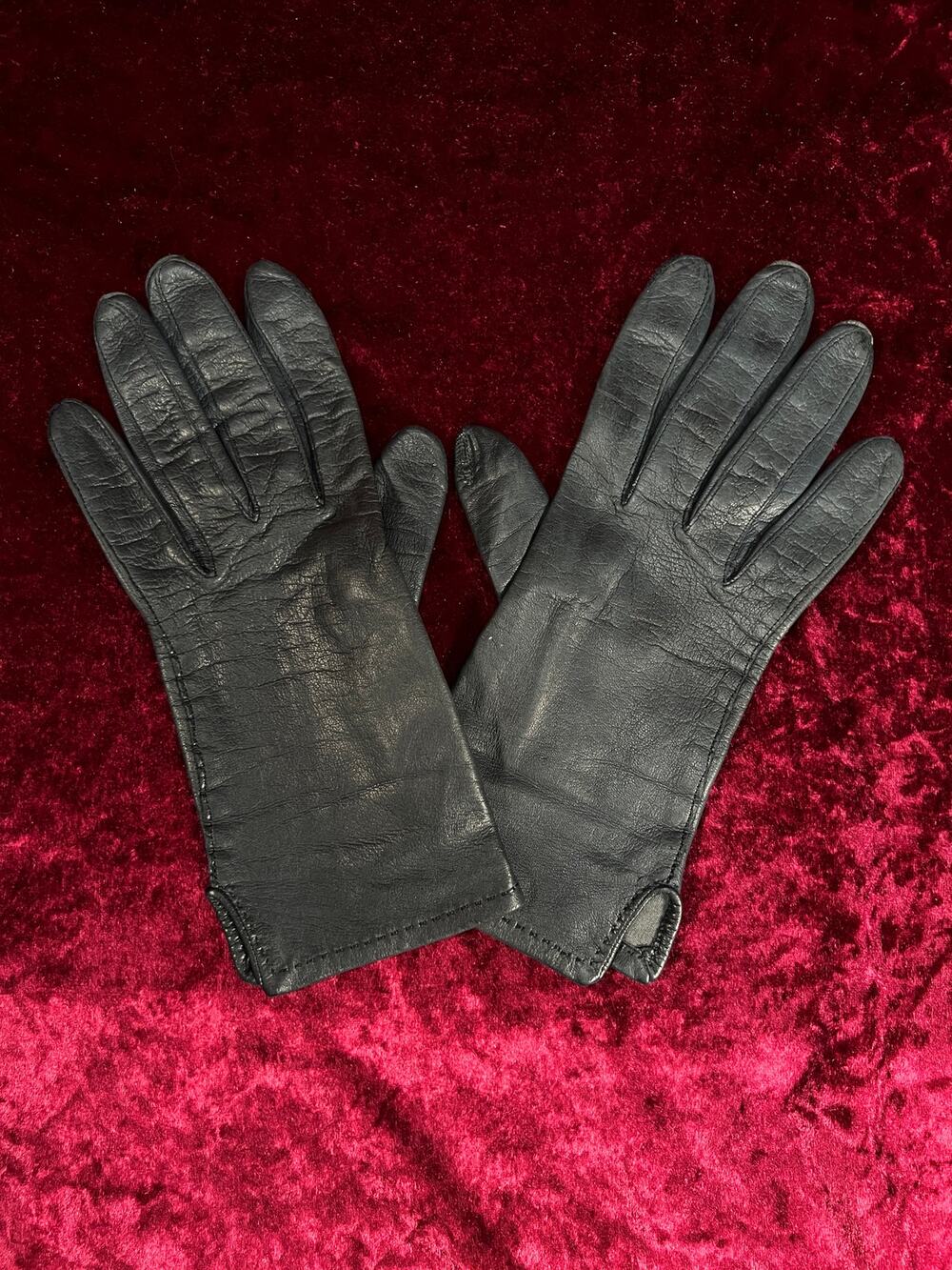 Vintage Genuine Leather Gloves - Dark Blue-Black Pair Unlined